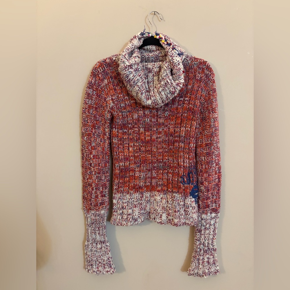 Desigual Chunky Multicolor Knit Y2K Style Turtleneck Long Sleeve Sweater Top